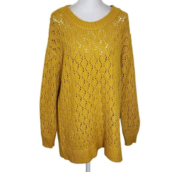 Lane Bryant Mustard Yellow Knit Sweater Size 18/20 Chunky Knit Gold Sweayer - Picture 1 of 8